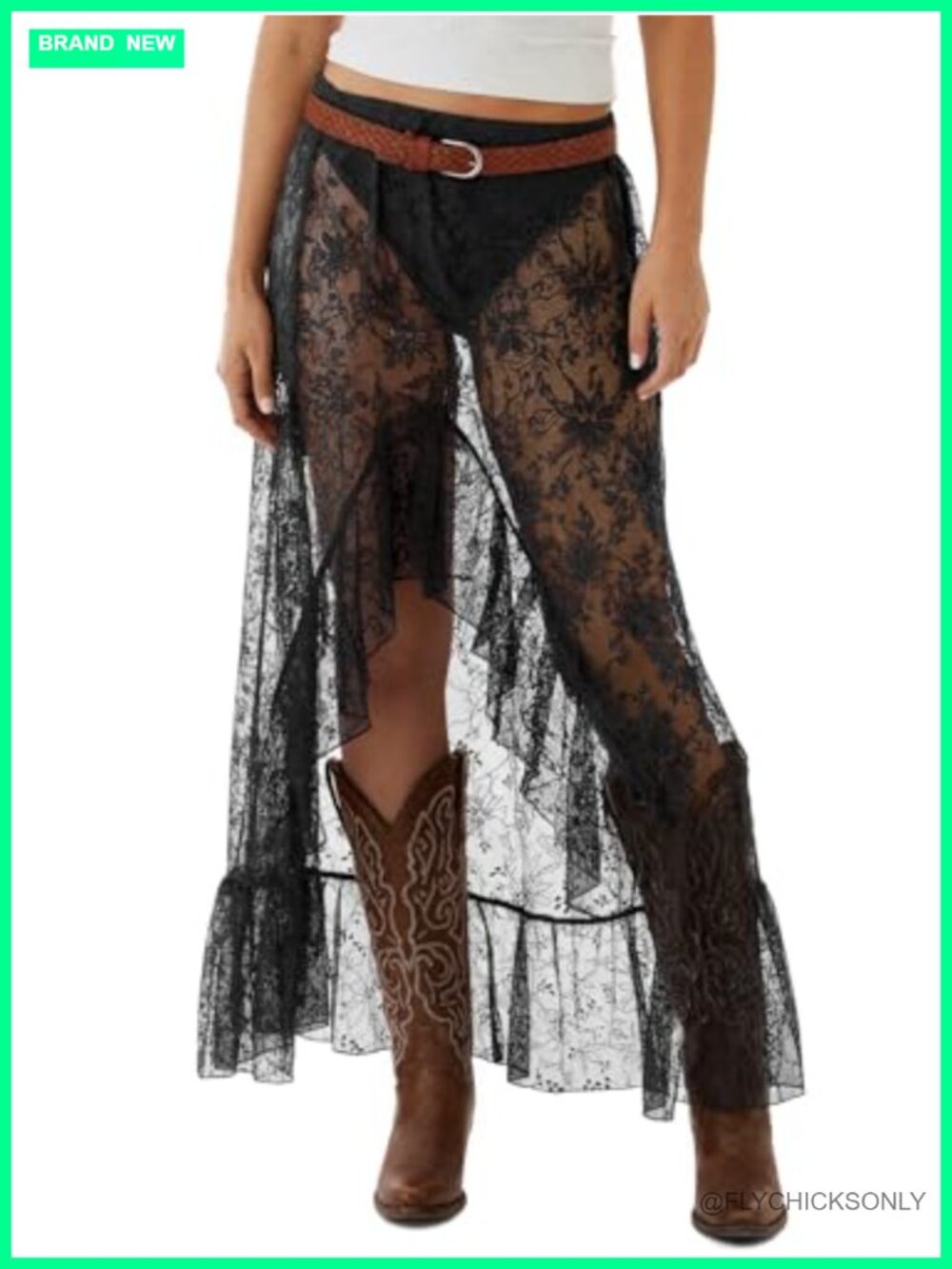 Lace Maxi Skirt Festival High-Low Hemline Flowy